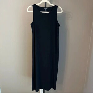 Eileen Fisher Jewel Neck Full Length Maxi Dress Black XS NWT Stretch Jersey Knit